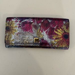 Lodi’s Metallic Floral Wallet Leather Purple Yellow & Silver